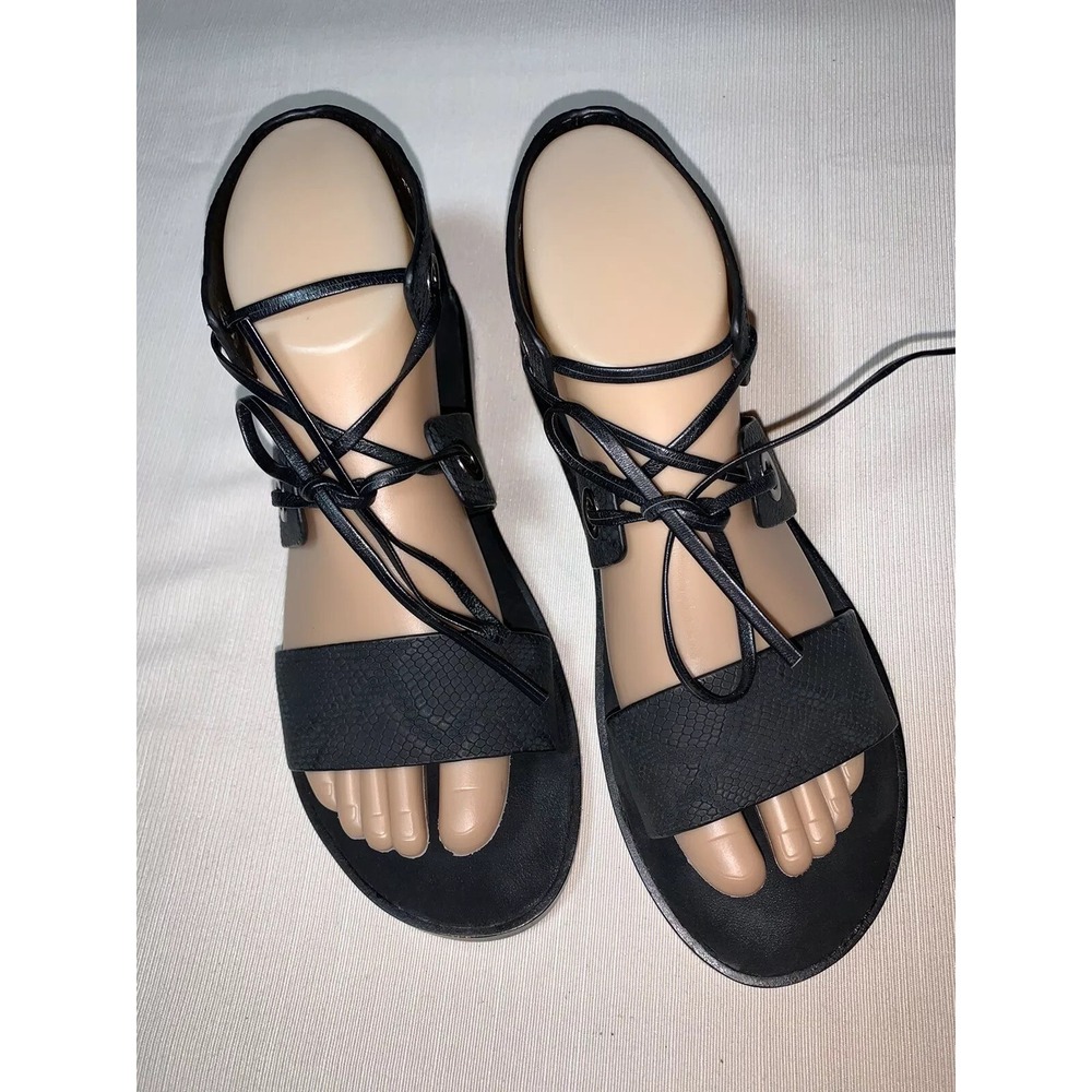 Matt Bernson Black Snakeskin Lace Up Flat Leather Cleo Sandals Womens Size 7 M